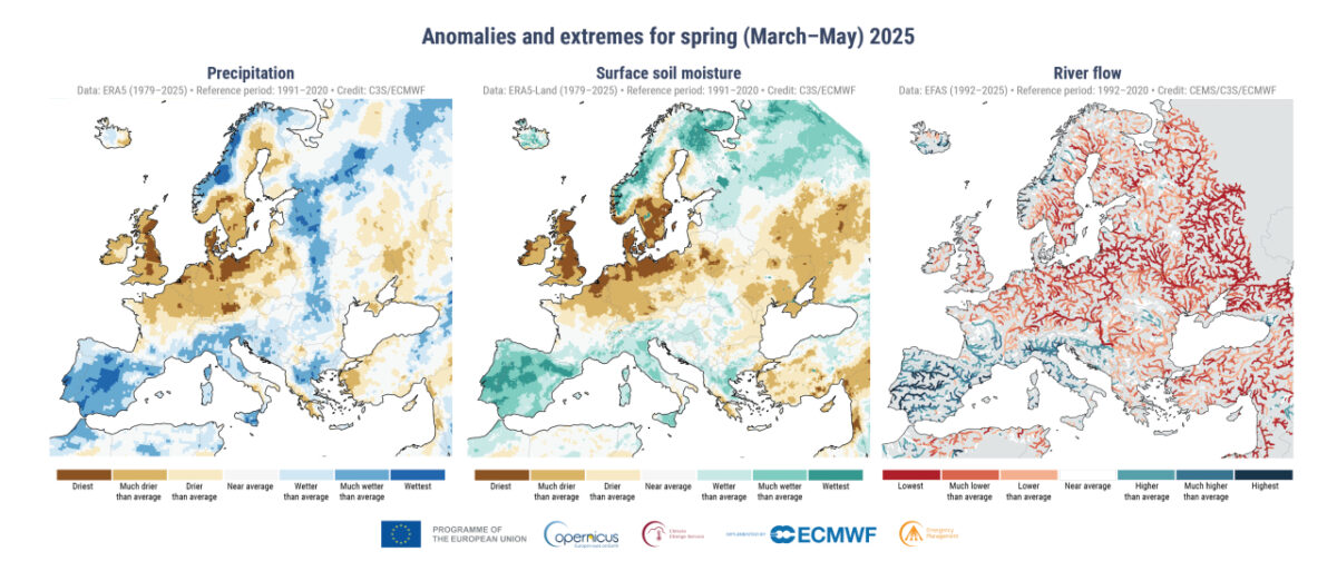 C3S_PR_202505_Fig3_maps_anomalies_and_extremes_hydro_europe.png-1200x504 Spring One of the Driest on Record in Northwest Europe