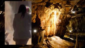 Visitors evacuating the Marble Arch Caves in County Fermanagh.