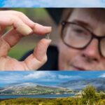 Dr Michelle Comber holding a turquoise and red glass bead found at the Rathgurreen Ringfort and believed to date from Early Medieval Ireland. Credit - Aengus McMahon
