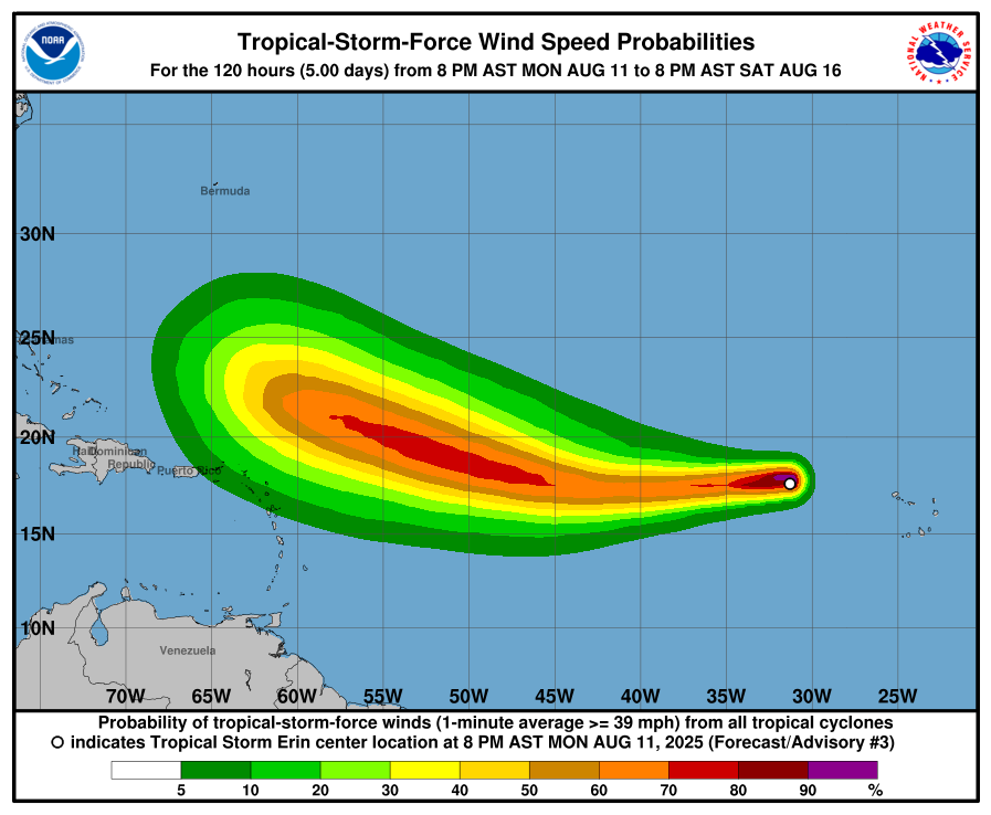 Erin-Wind-Speed-Probabilities.-Credit-NHC Storm Erin Set to Become Major Hurricane