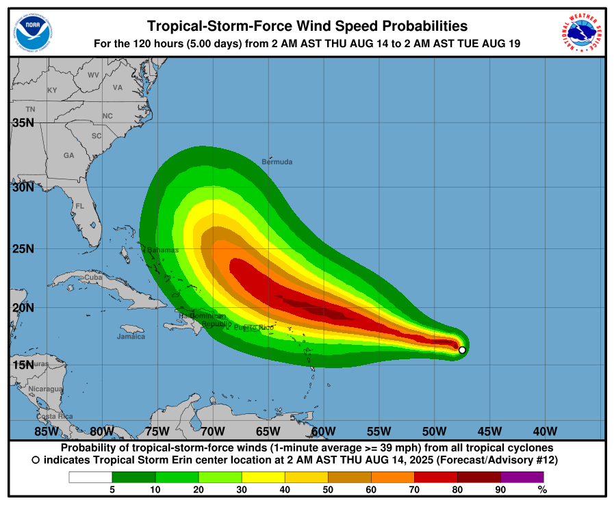 Erin-winds Erin strengthens in Atlantic with US escaping brunt of major hurricane