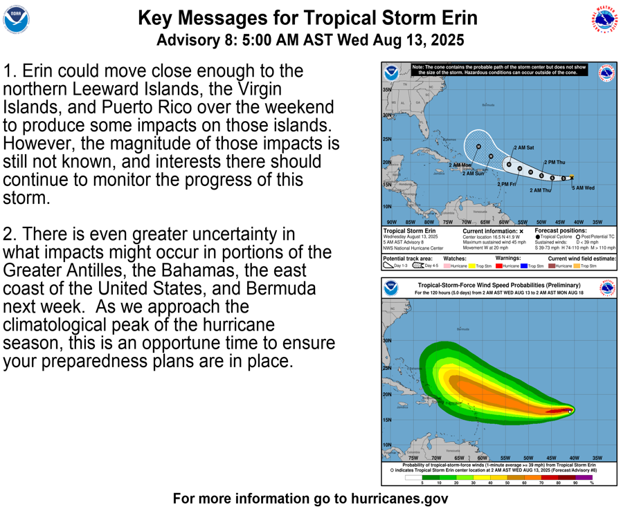 Erin2 Tropical Storm Erin forecast to strengthen into hurricane