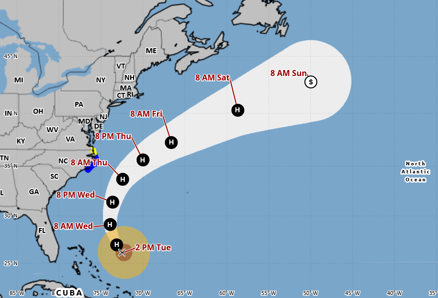 Experimental-Cone Coastal Flooding Expected from Erin, System to Weaken at Weekend