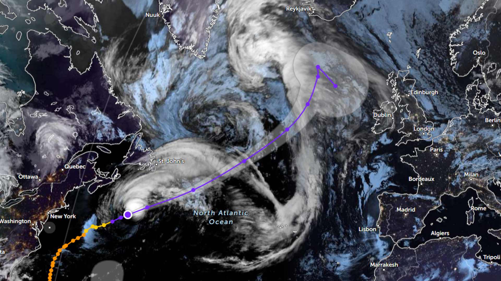 Forecast track of ex-Hurricane Erin remnants