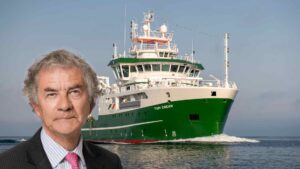Marine Institute chair Martin Sisk and the MV Tom Crean
