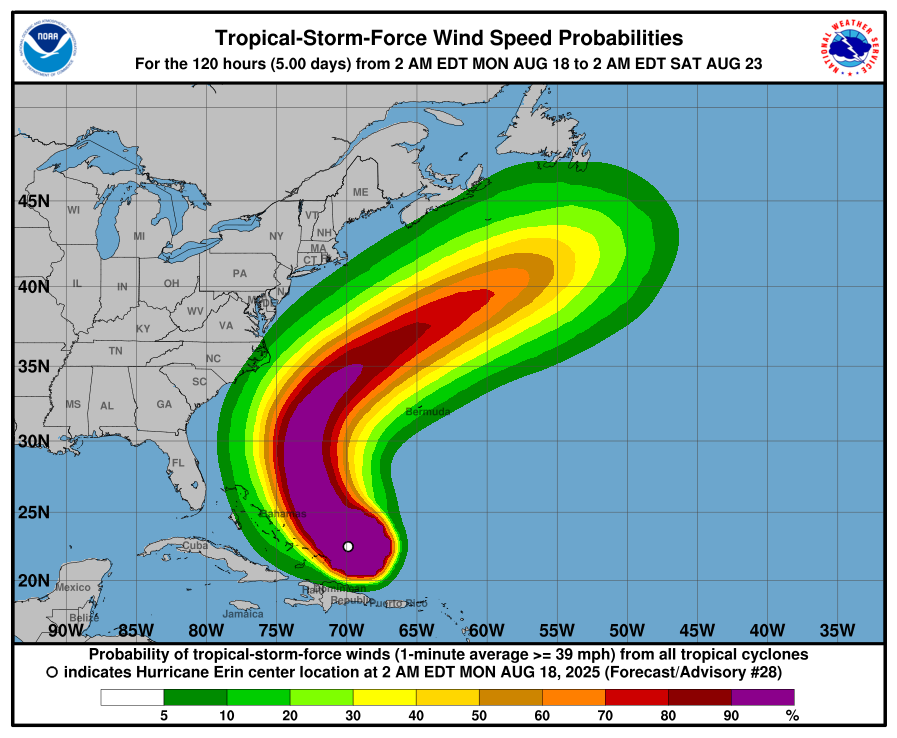 Wind-speed-probabilities-1 Warm, dry spell could give way to Hurricane Erin’s remnants