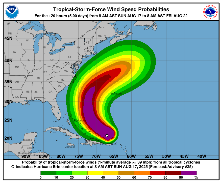 Wind-speed-probabilities Hurricane Erin retains power, remnants could end settled spell in Ireland