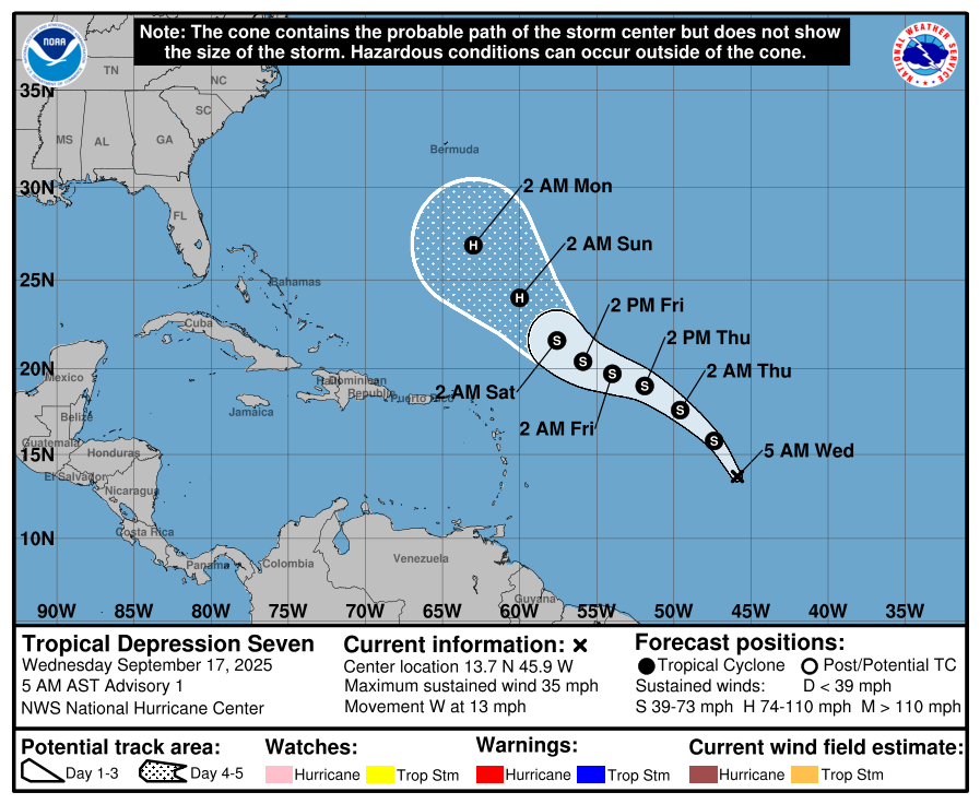 170834_5day_cone_no_line_and_wind Tropical Depression Forms Over Central Atlantic