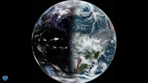 A full disk view of the earth from GOES 16, GOES East on the Equinox. NOAA/NASA