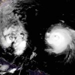 Imelda (left) and Humberto (right) on Monday morning. Credit NOAA