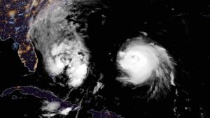 Imelda (left) and Humberto (right) on Monday morning. Credit NOAA