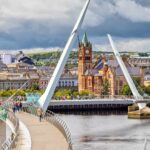 The Peace Bridge and Guildhall in Derry