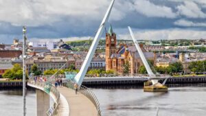 The Peace Bridge and Guildhall in Derry