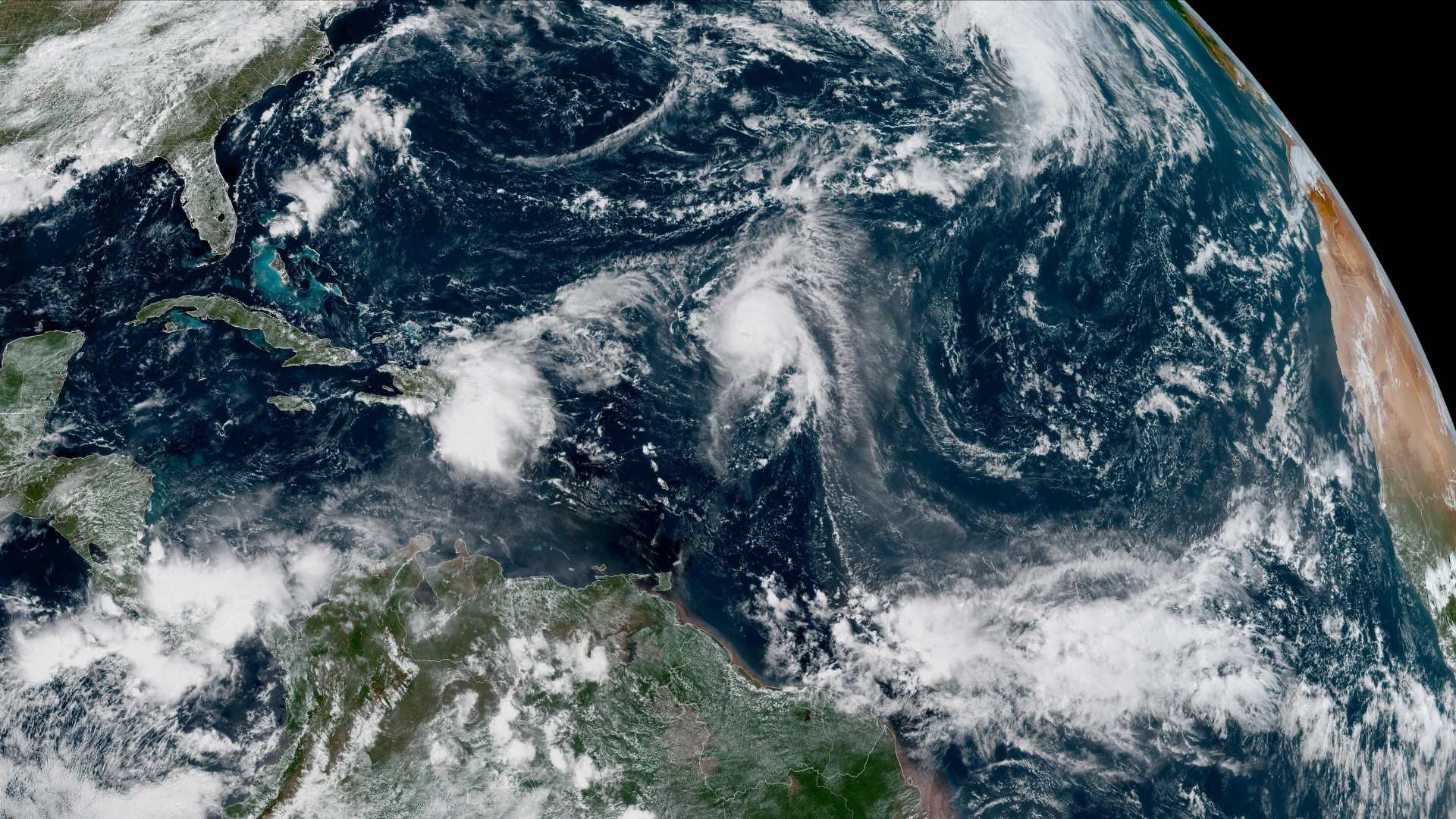 Three Atlantic systems on Thursday afternoon. Credit NOAA