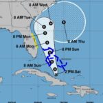 Topical Depression Nine forecast track. Credit NHC