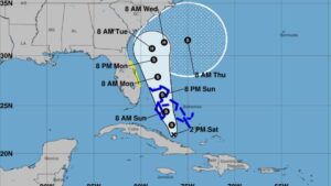 Topical Depression Nine forecast track. Credit NHC