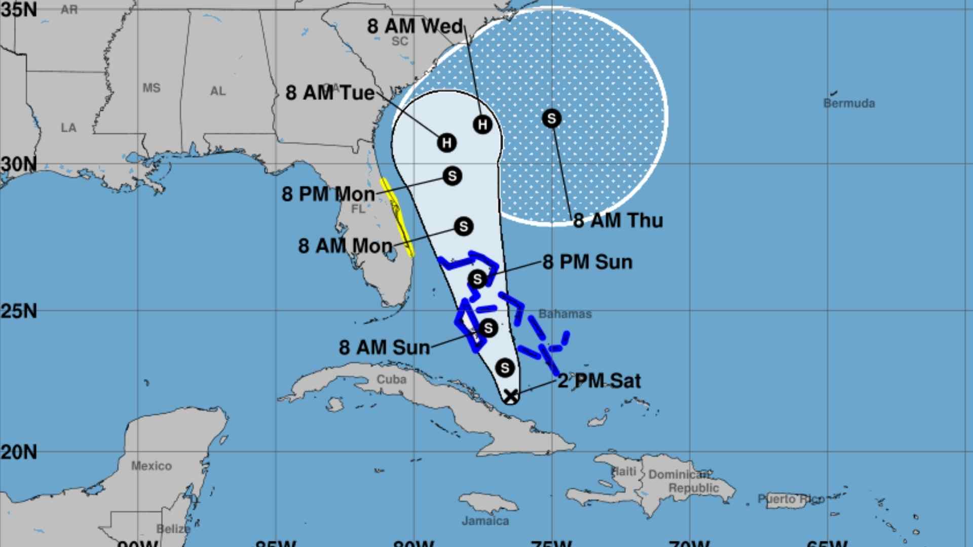 Topical Depression Nine forecast track. Credit NHC