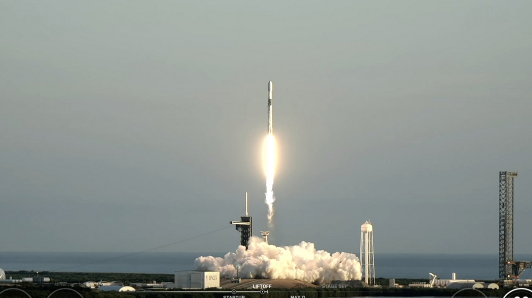 Liftoff of SpaceX’s Falcon 9 rocket carrying NOAA’s SWFO-L1 satellite observatory along with NASA’s Interstellar Mapping and Acceleration Probe (IMAP) and Carruthers Geocorona Observatory from the launch pad at Kennedy Space Center in Florida, September 24, 2025, at 7:30 a.m. EDT. (Still photo from livestream broadcast of the launch). (Image credit: NASA Kennedy)