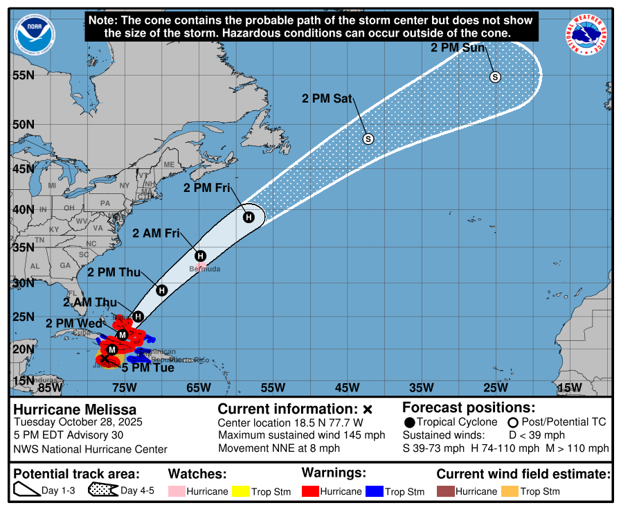 282051_5day_cone_no_line_and_wind Hurricane Melissa lashes Jamaica as storm heads toward Cuba and the Bahamas