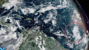 A tropical wave tracks westward from the eastern Atlantic. Credit NOAA