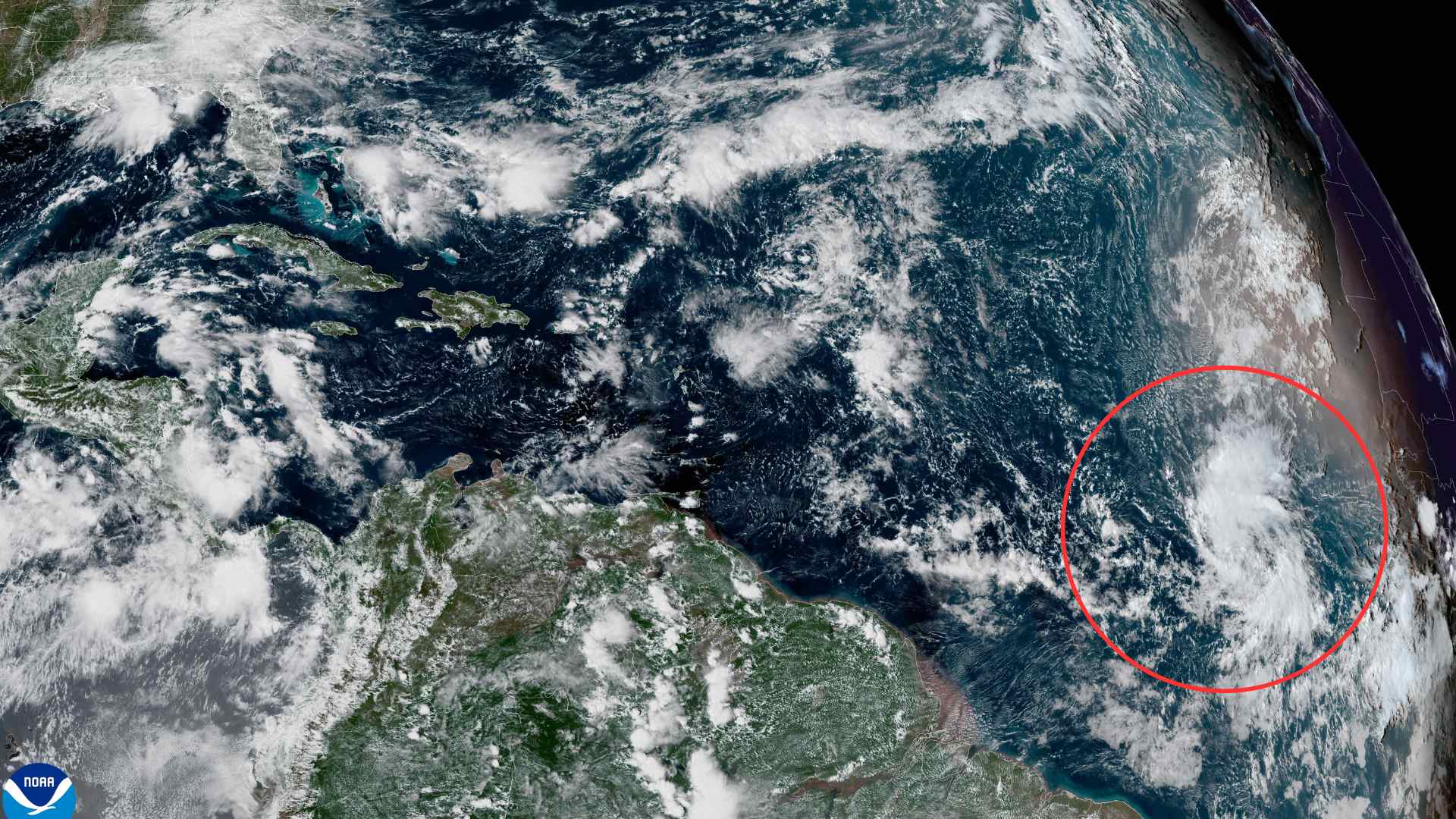 A tropical wave tracks westward from the eastern Atlantic. Credit NOAA