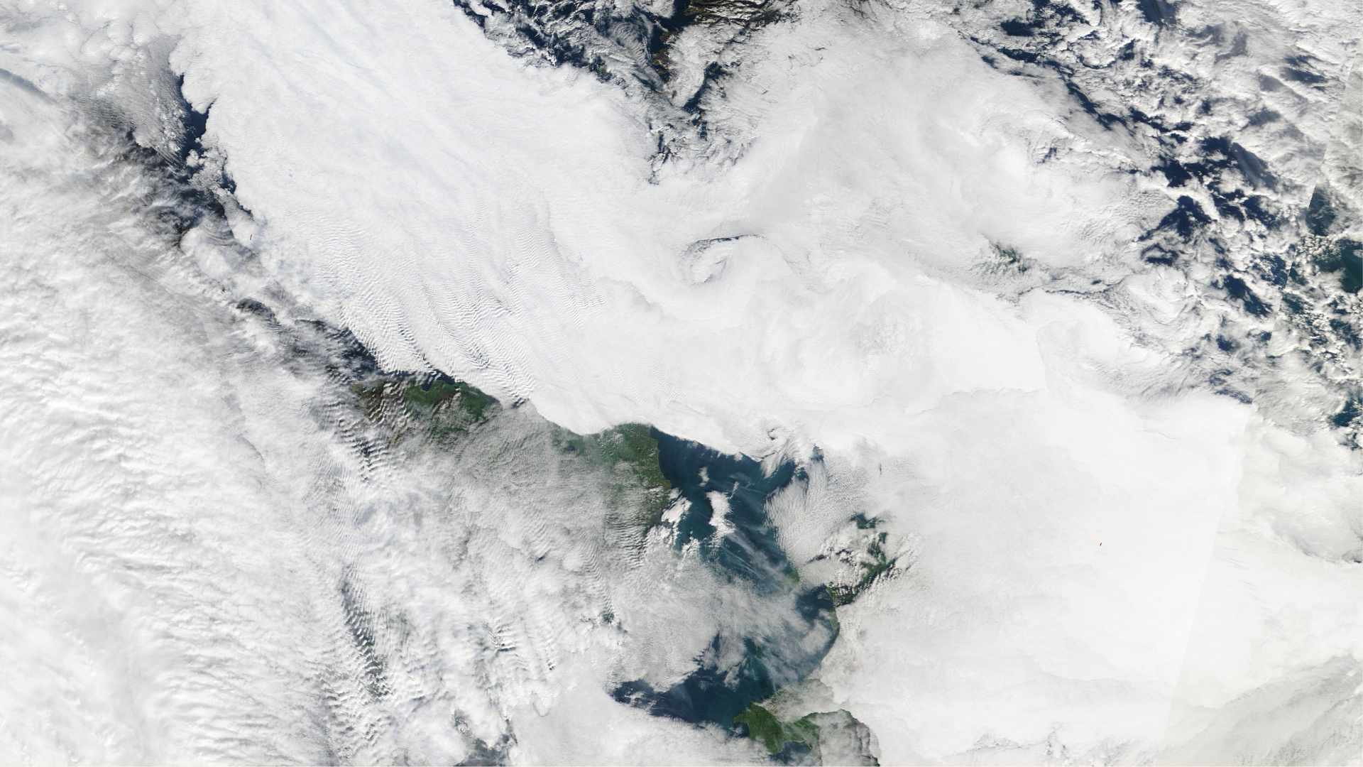 A veil of thick cloud hangs over Ulster on Friday. Credit NASA Modis