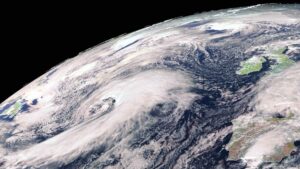An EUMETSAT RGB satellite image of the Atlantic system that will bring wind and rain to Ireland tomorrow.