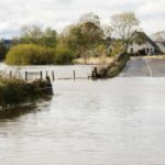 Flooded rural road in Northern Ireland