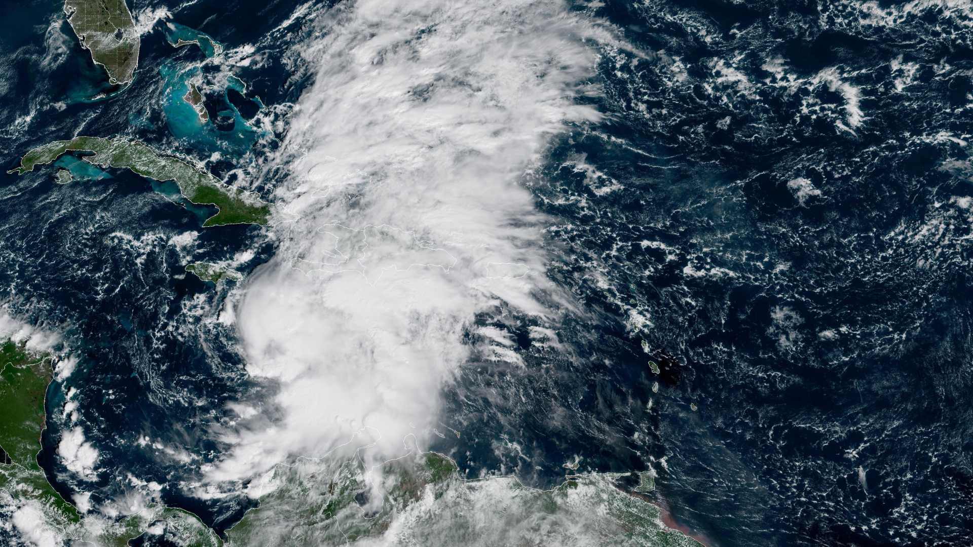 Melissa pictured south of Jamaica and Haiti on Thursday evening. Credit NOAA