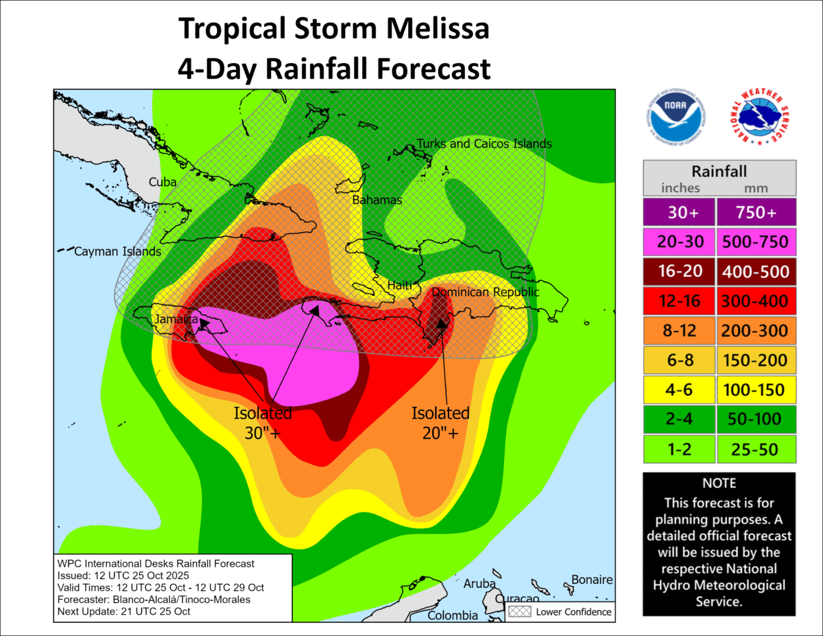 Rainfall-Forecast-from-the-Weather-Prediction-Center-3-1200x927 Melissa Set to Hit Jamaica and Haiti With Deadly Rain and Storm Surge