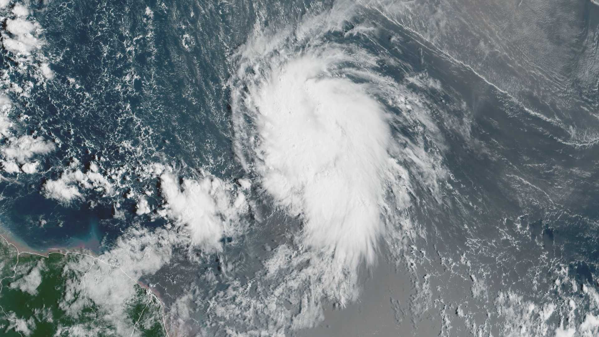 Soon to be named Tropical Storm Jerry in the mid-Atlantic. Credit NOAA