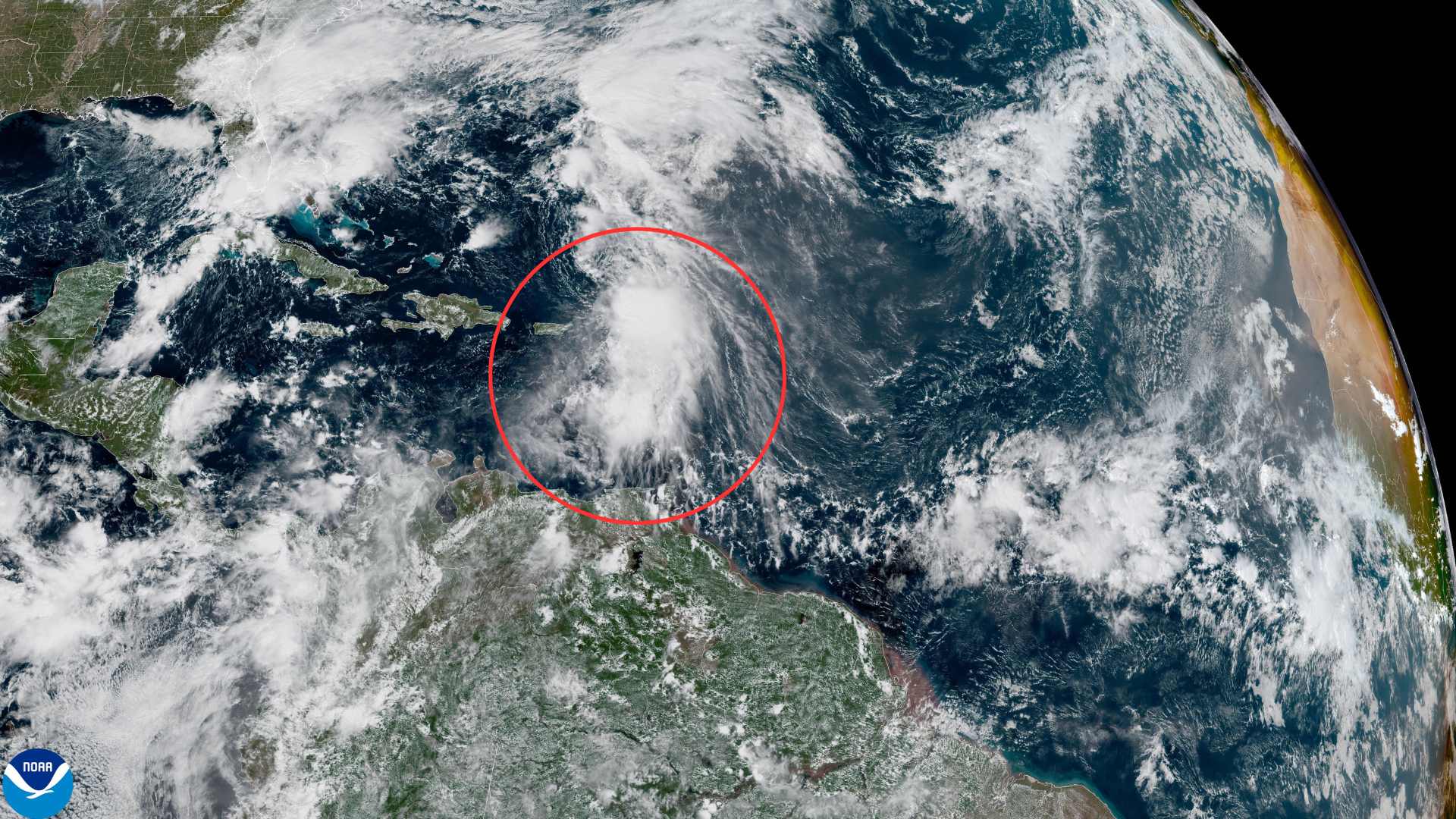 Tropical Storm Jerry on Friday afternoon. Credit NOAA