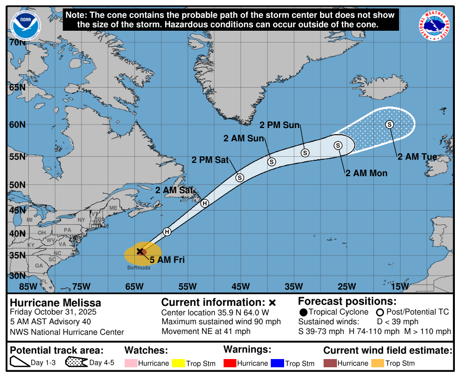 Warnings-and-Forecast-Cone-for-Storm-Center-1 Hurricane Melissa poses no threat to Ireland